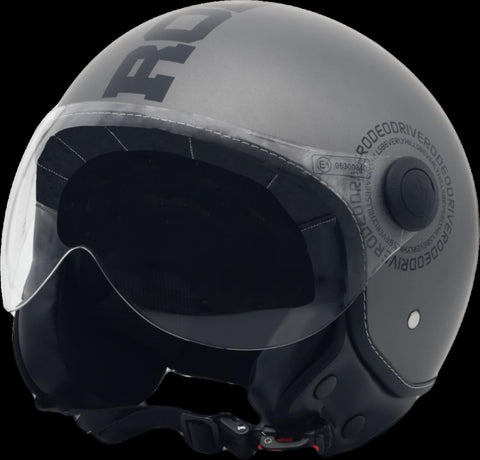 Casco demi-jet grigio opaco con scritta Rodeo drive Decal