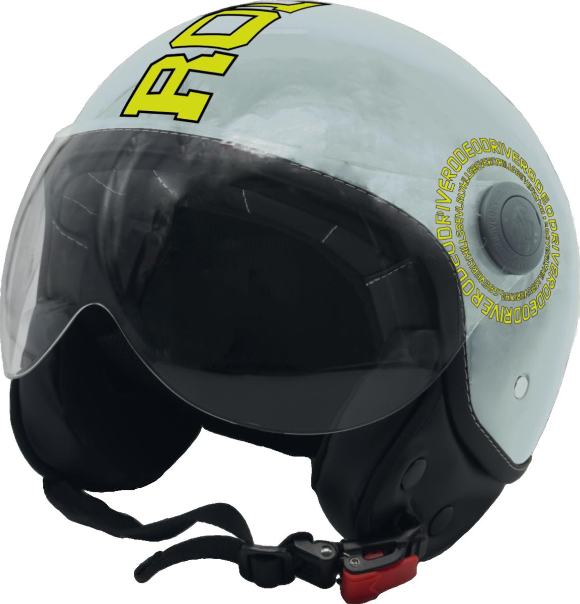 Casco demi-jet bridge grey-giallo fluo con scritta Rodeo drive Decal