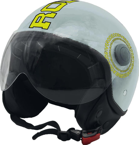 Casco demi-jet bridge grey-giallo fluo con scritta Rodeo drive Decal