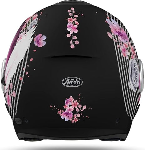 Casco jet nero con grafiche fiori Airoh Helios Hemad HEMA54