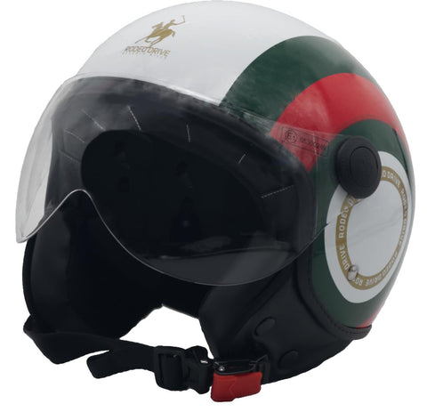 Casco Demi-Jet RD117 Circle Bianco/Rosso/Verde Lucido – Rodeo Drive