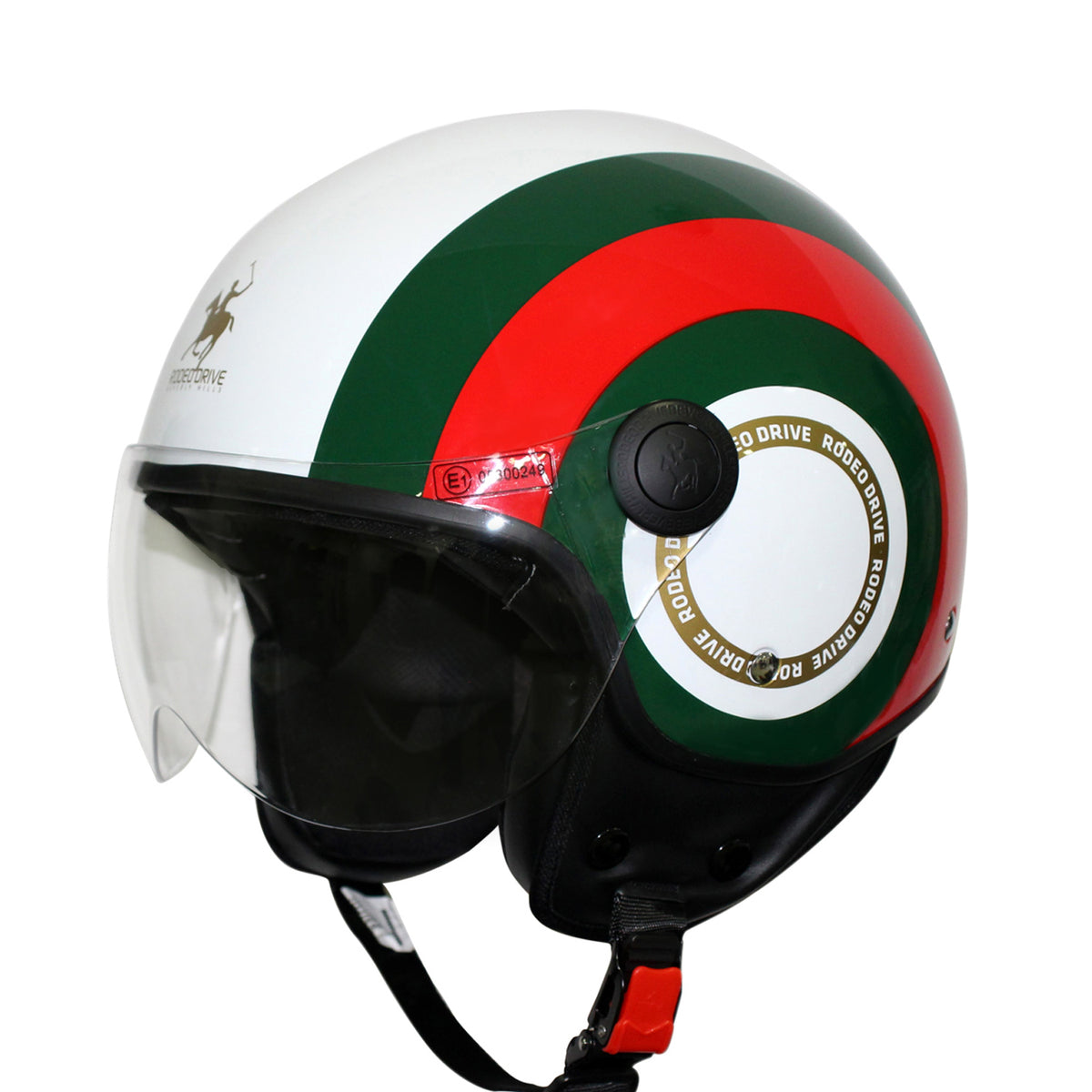 Casco Demi-Jet RD117 Circle Bianco/Rosso/Verde Lucido – Rodeo Drive