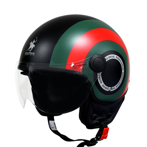 Casco Demi-Jet RD117 Circle Nero/Verde/Rosso Opaco – Rodeo Drive
