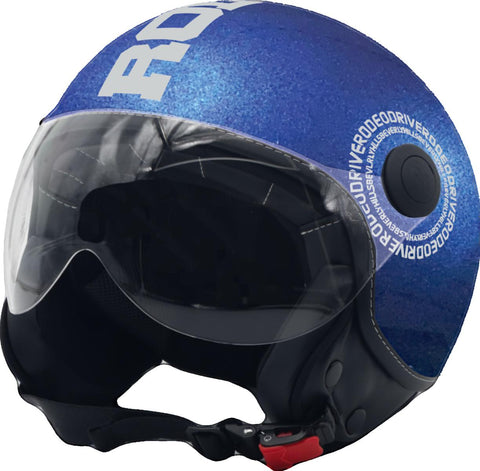 Casco demi-jet blu met-silver Rodeo drive Decal