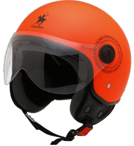 CASCO DEMI JET CON VISIERA ARANCIO FLUO