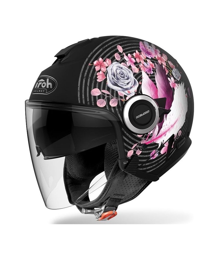 Casco jet nero con grafiche fiori Airoh Helios Hemad HEMA54