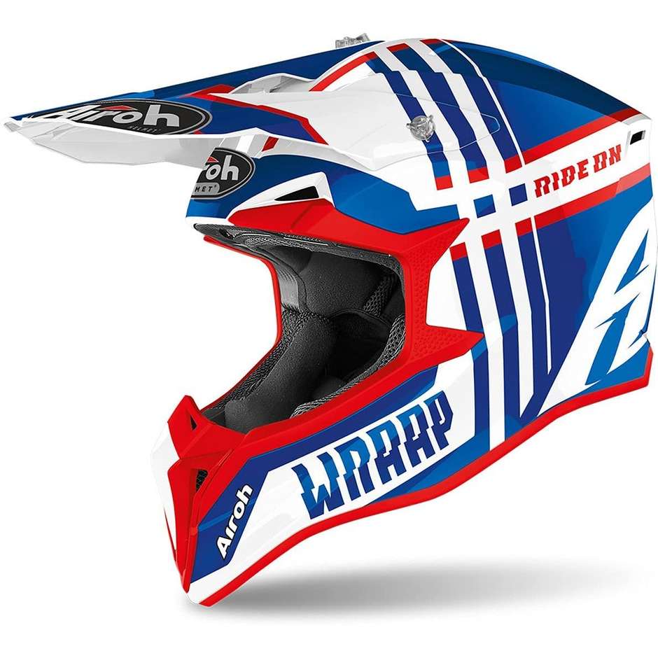 CASCO AIROH WRAAP BROKEN CROSS BLU ROSSO wrbr38