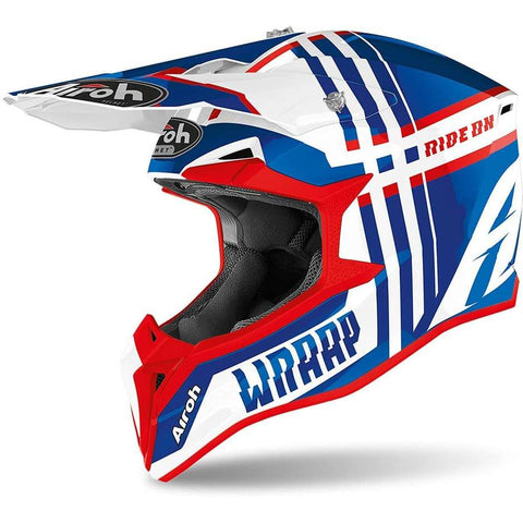 CASCO AIROH WRAAP BROKEN CROSS BLU ROSSO wrbr38