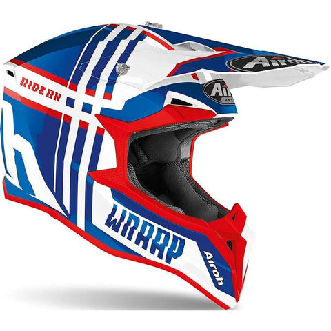 CASCO AIROH WRAAP BROKEN CROSS BLU ROSSO wrbr38