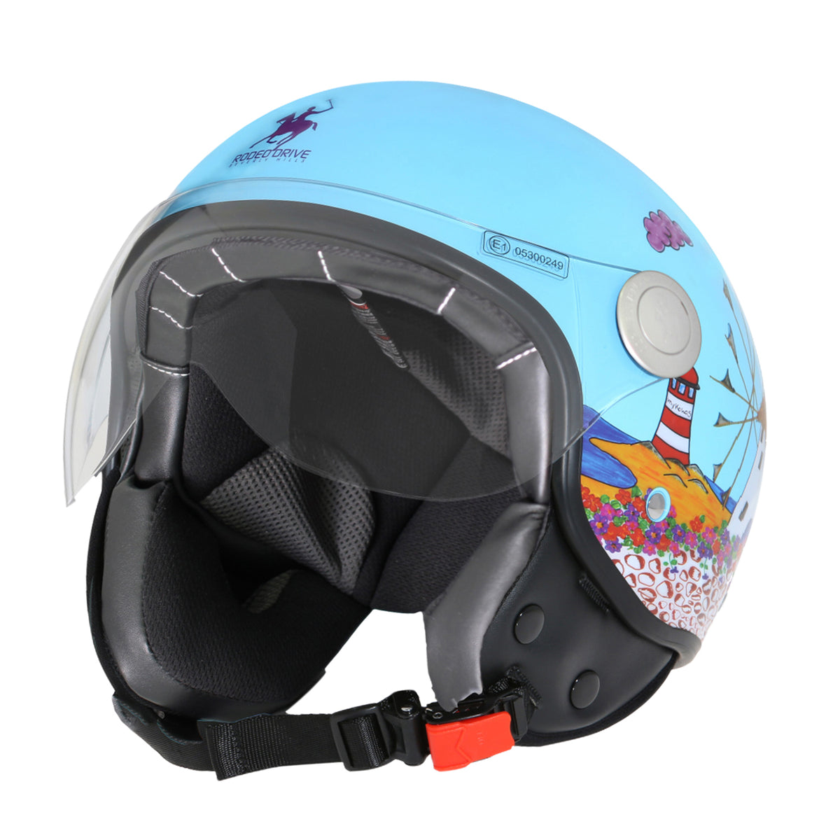 Casco demi-jet con grafica Mykonos Rodeo drive